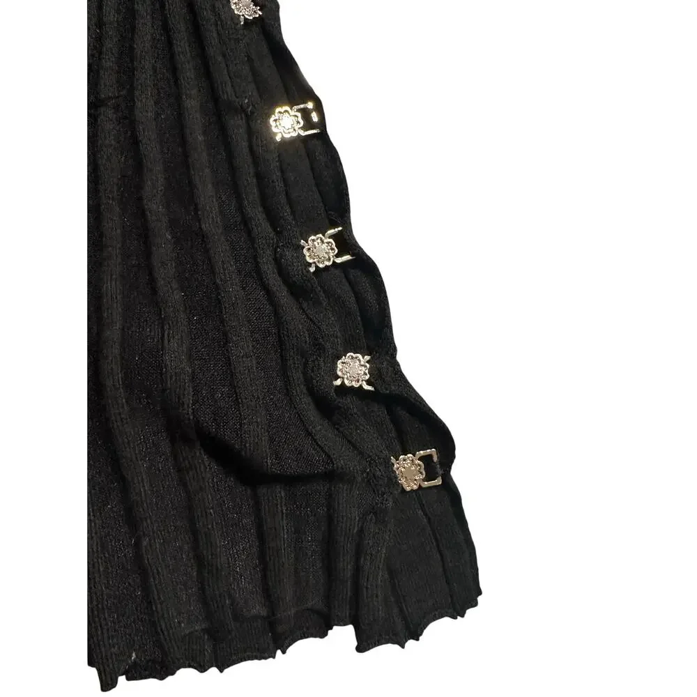 Maje Black Ribbed Knit Mini Dress SIZE 0 Career Fit Flare Long Bell Sleeve $300 - Picture 12 of 12